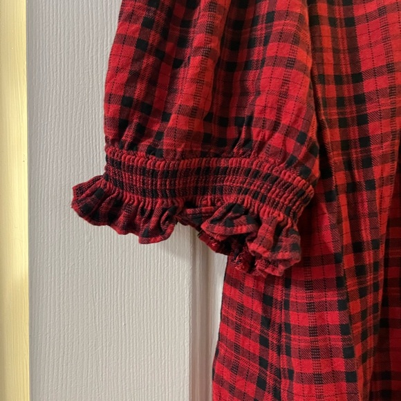 Red ruffle plaid blouse womens xs holiday work - Picture 4 of 5